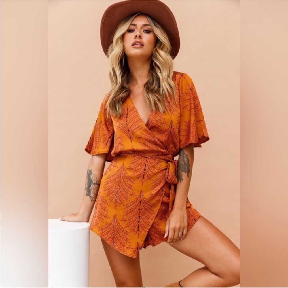 Vibrant Orange Wrap Mini Dress